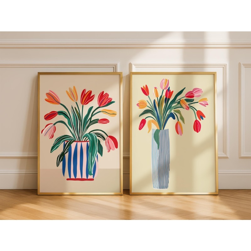 Interior Design Kitchen - 2pcs Tulip Flowers Canvas Wall Art,
