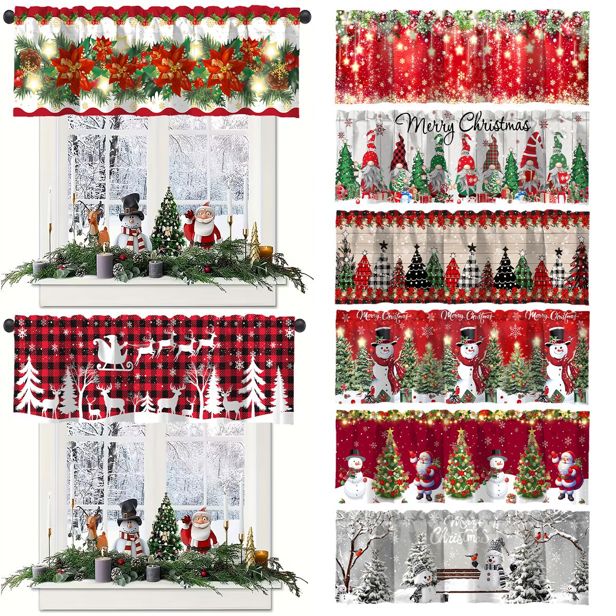 Interior Design Kitchen - Christmas Short Curtain Merry Cristmas Decoration