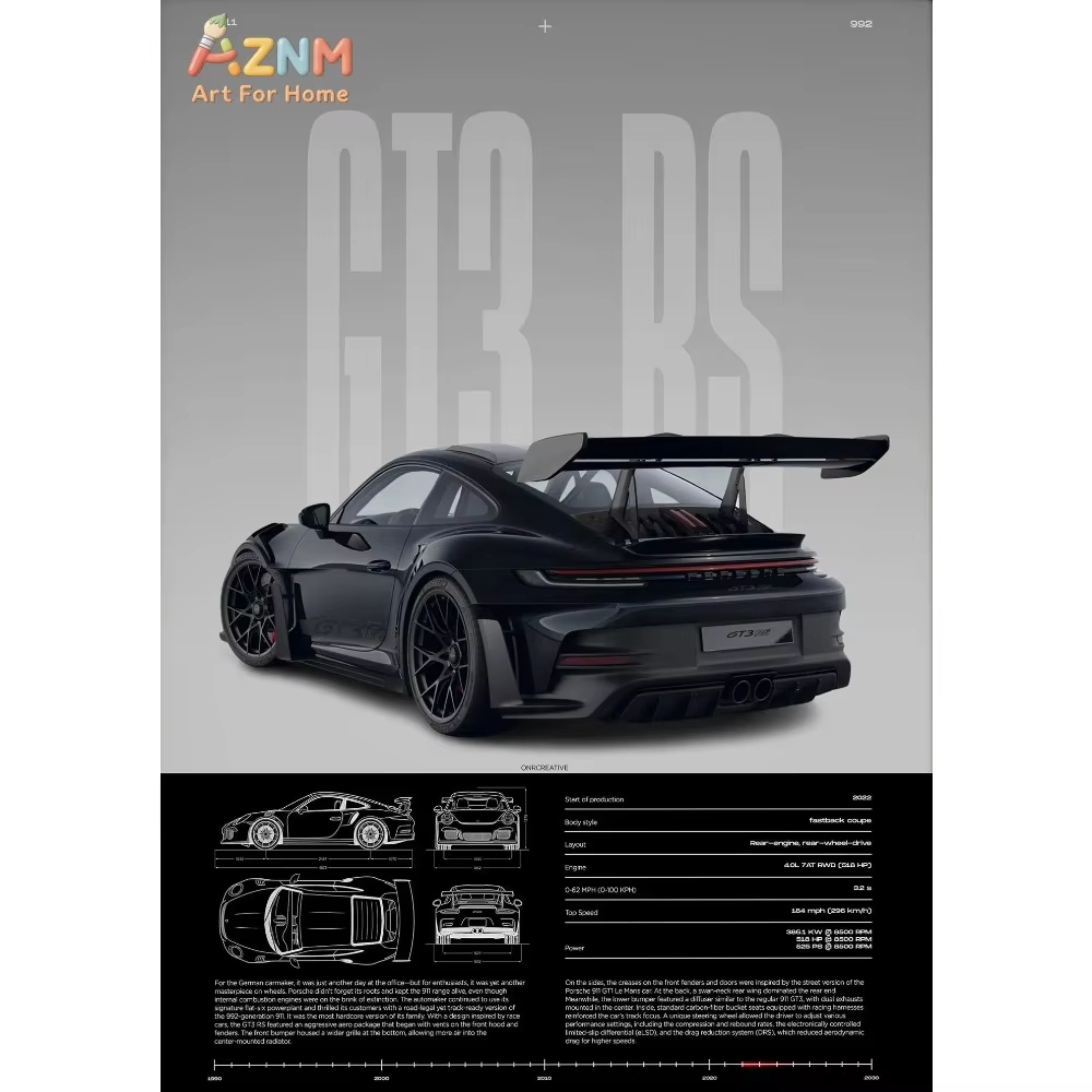 1pc Minimalist 911 GT3-RS 718  - Interior Design Home Decor recension och pris